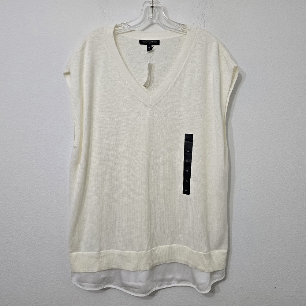 Banana Republic Sweater Vest‎ Ivory Layered Chiffon Women XL